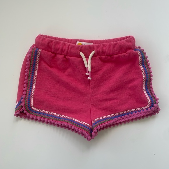 Boden Other - Boden Little Girls Pink Embroidered Pom Pom Trim French Terry Shorts Size 5Y